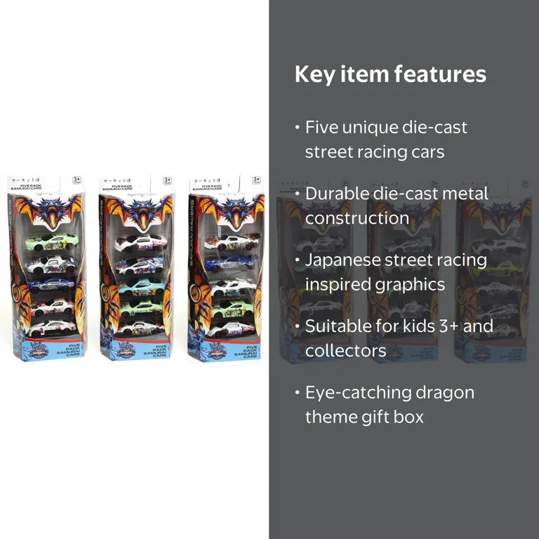 Circuit Samurai 5-Pack Die-Cast Japanese Drift Toy Cars – Metal