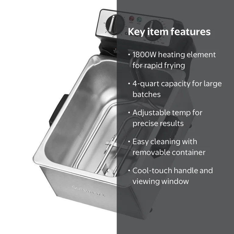 Cuisinart, Deep Fryer, 4 Quart 1800W Stainless Steel, Adjustable