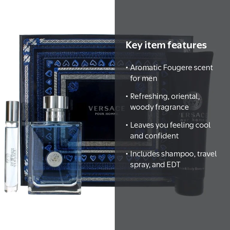Versace Cologne Gift Set for Men, 3 Pieces including 5 oz Shampoo