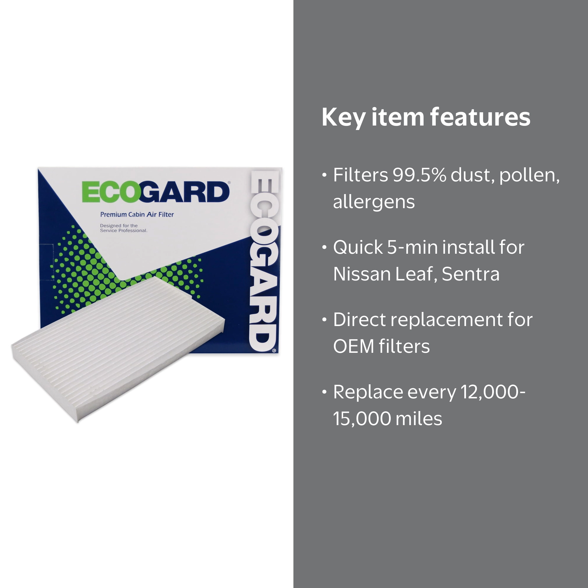 ECOGARD XC10303 Cabin Air Filter Fits 2011-2025 Nissan LEAF, 2013