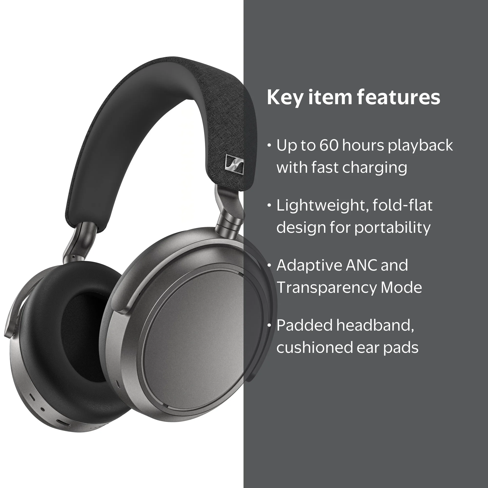 Sennheiser, Momentum 4 Wireless Headphones, Gray, 60h Battery Life