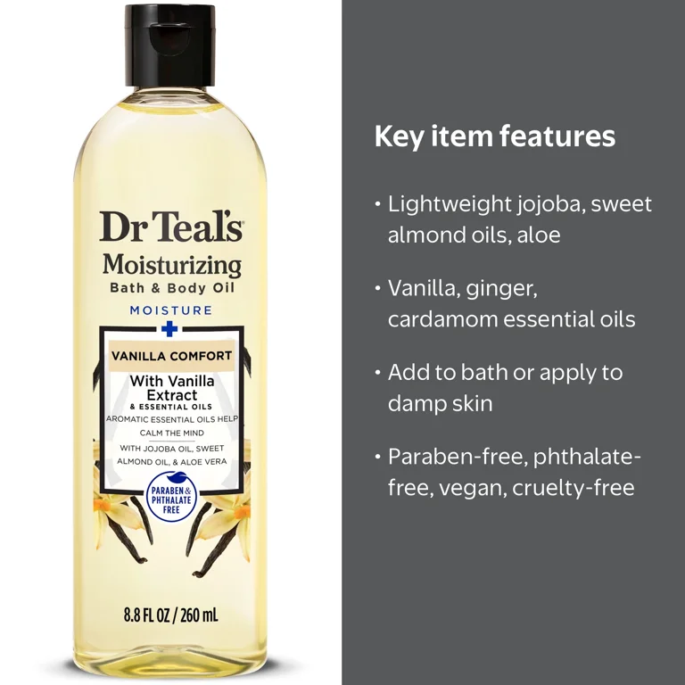 Dr Teal's Vanilla Comfort Moisturizing Bath & Body Oil, 8.8 fl oz