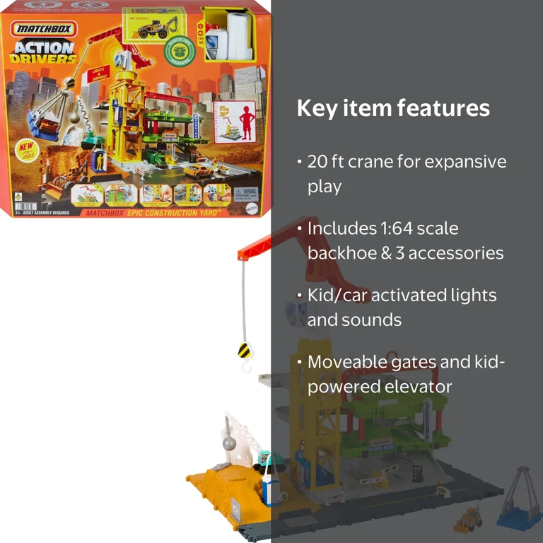 Matchbox Construction Site Set, Action Drivers Playset with Lights