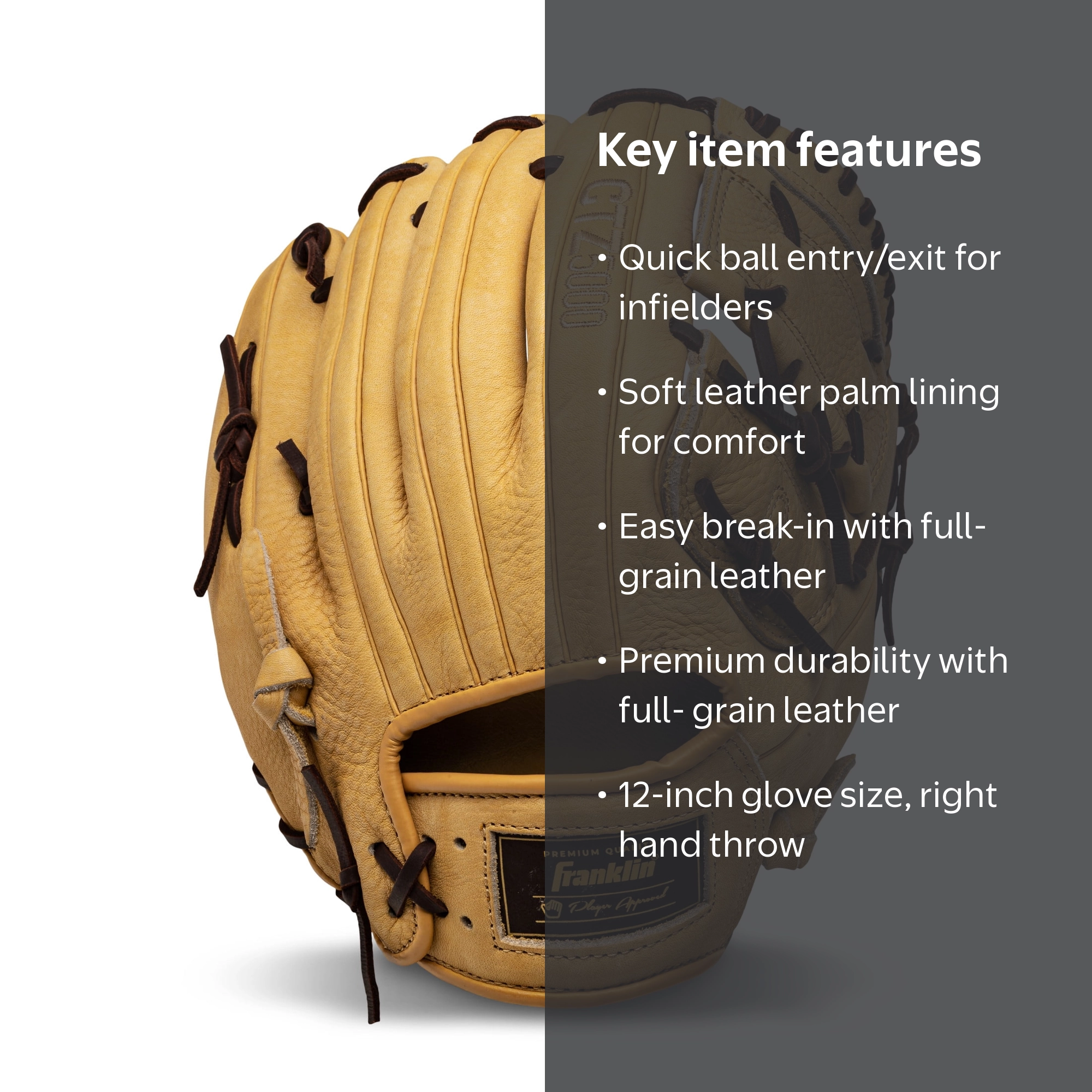 Franklin Sports CTZ5000 Cowhide Leather Baseball Infield Glove, 12