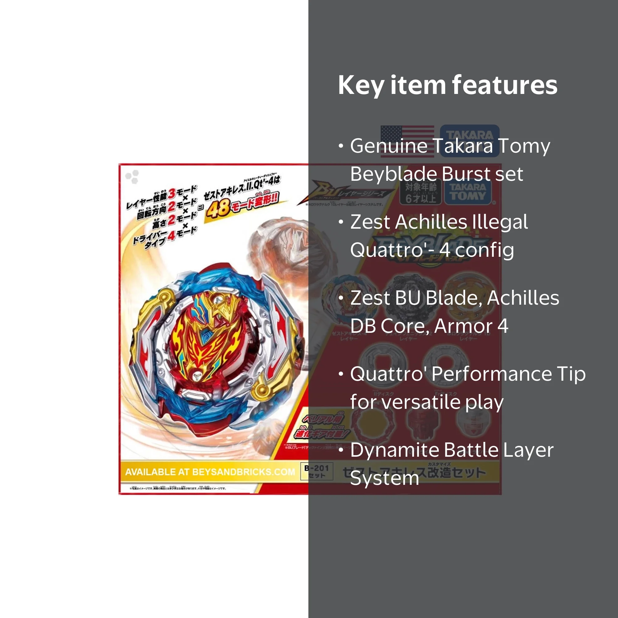Takara Tomy Beyblade Burst B-201 Zest Achilles Custom Set with Bey