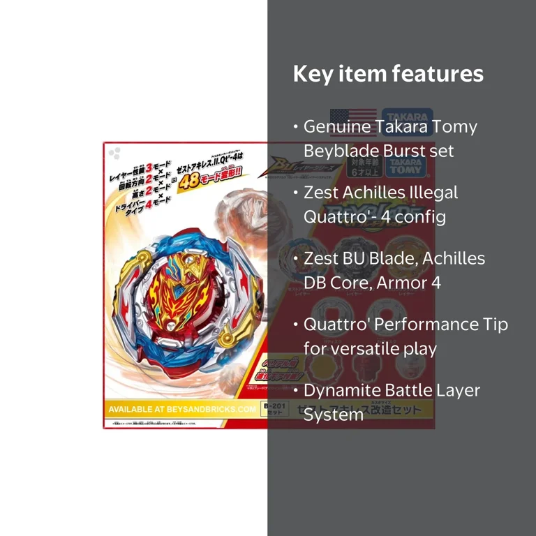 Takara Tomy Beyblade Burst B-201 Zest Achilles Custom Set with Bey
