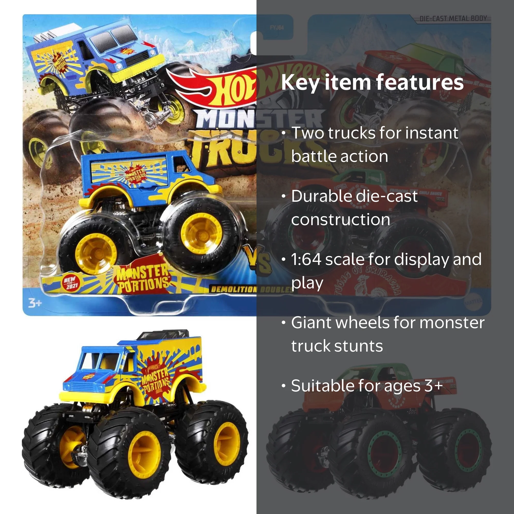 Hot Wheels, Monster Trucks, Demolition Doubles, Set of 2 Toy