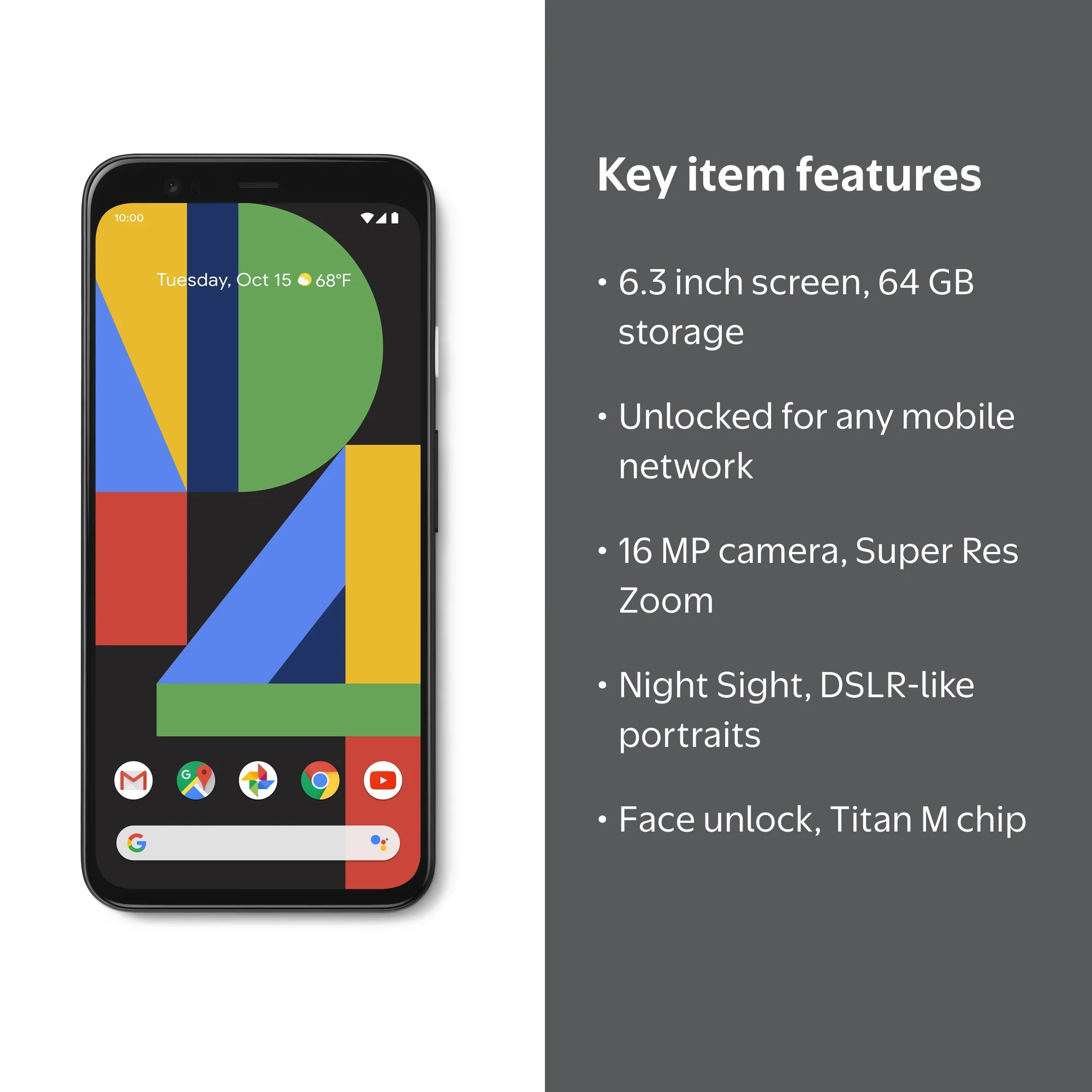 Google Pixel 4 Unlocked Phone, Black, 64 GB with Advanced Camera