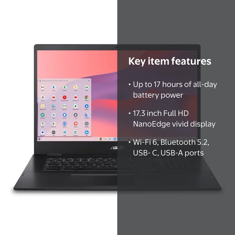 ASUS 17.3” FHD Chromebook, Intel Celeron N4500, 4GB RAM, 128GB