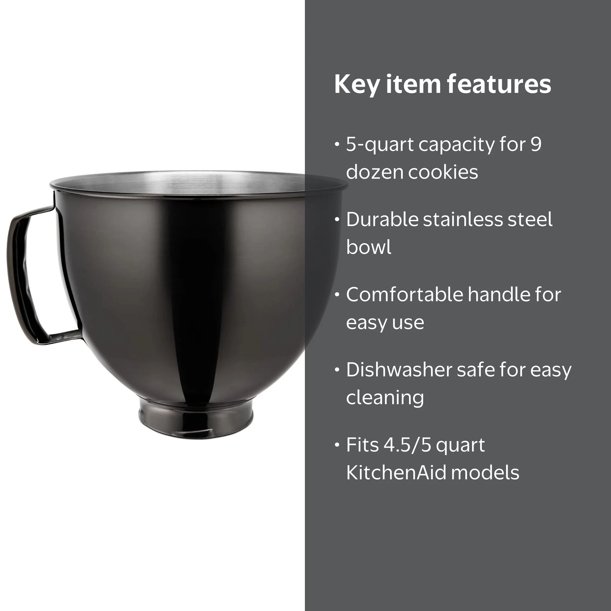 KitchenAid, Mixing Bowl, 5 Quart, Metallic Black Stainless Steel