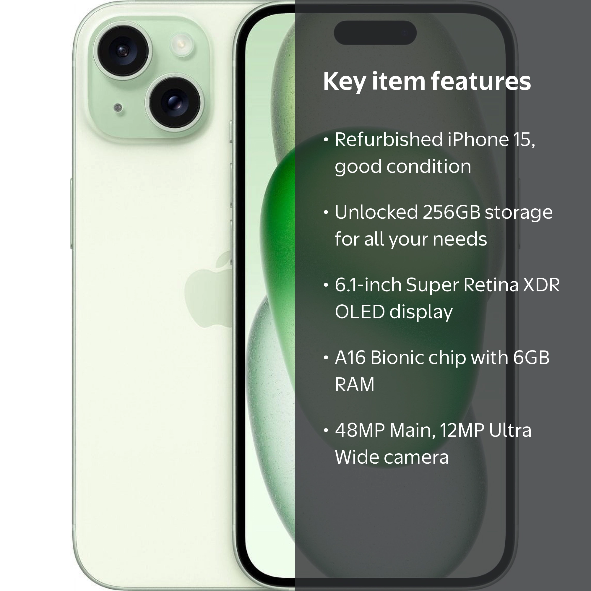 Restored Apple iPhone 15 - Carrier Unlocked - 256GB Green