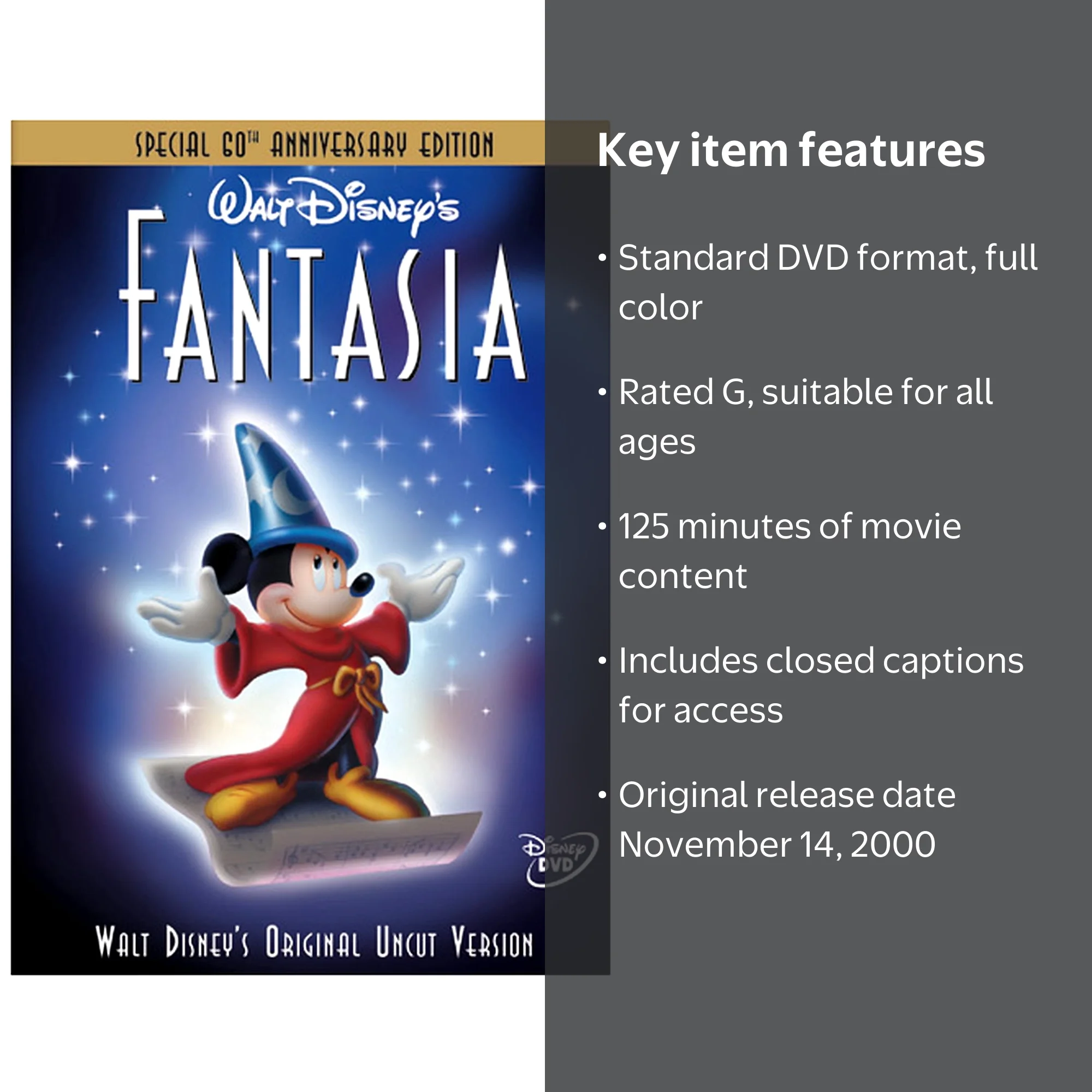 Disney, Fantasia DVD, 125 min, Color, Closed Captioned - Walmart.com