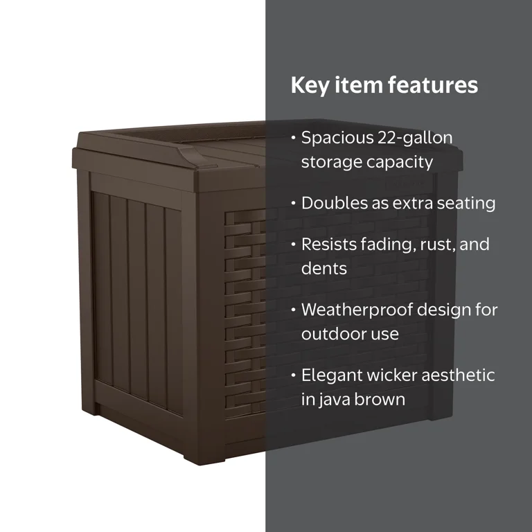 Suncast 22 Gallon Outdoor Resin Wicker Deck Storage Box with Seat