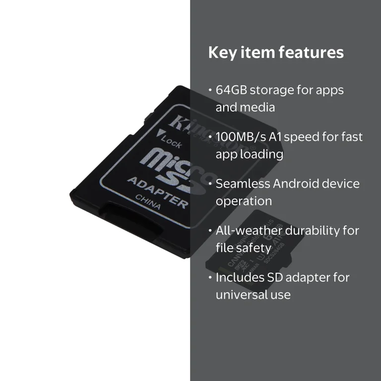 Kingston 64GB microSDXC Canvas Select Plus Memory Card, 100MB/s