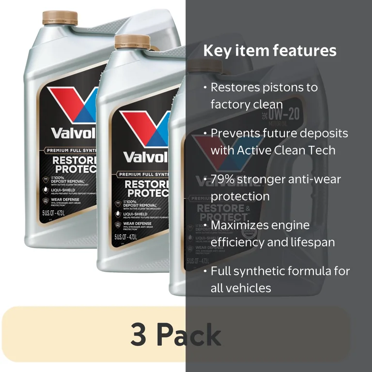 Valvoline Restore & Protect Full Synthetic 0W-20 Motor Oil, 3pk, 5