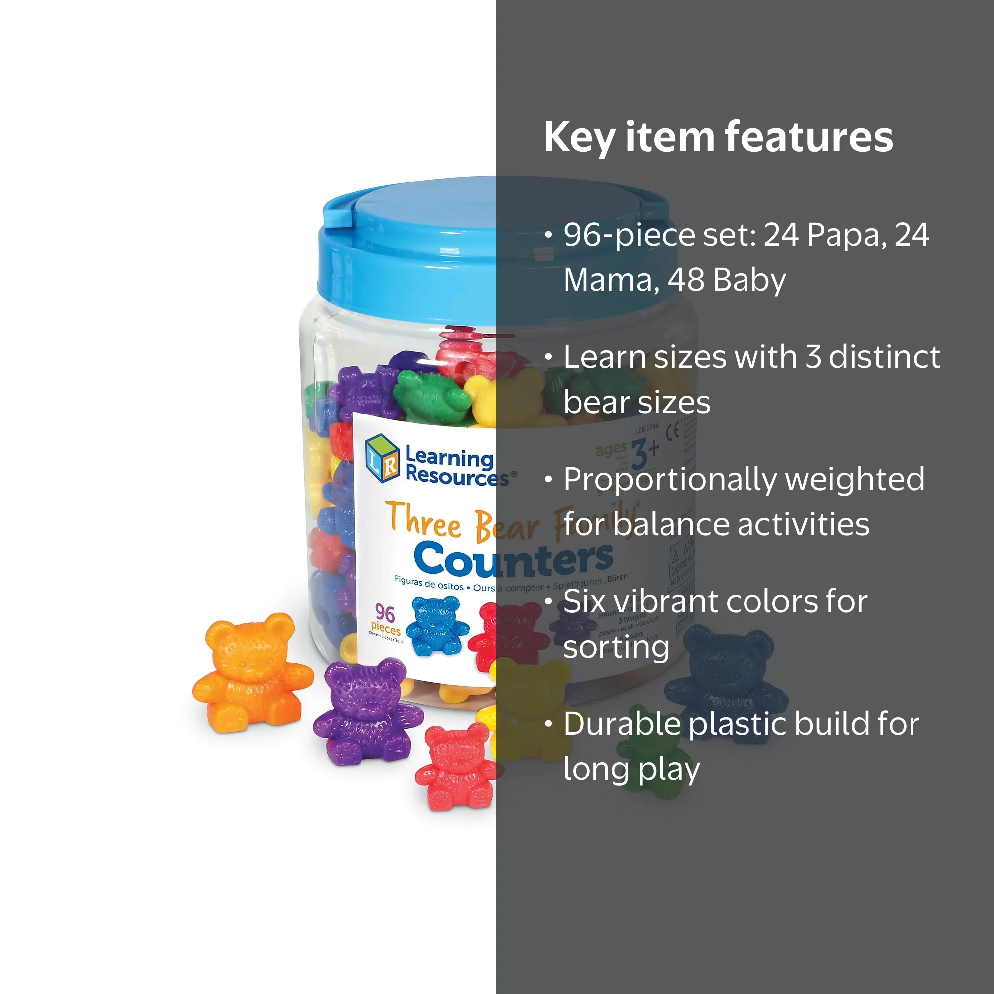 Learning Resources Three Bear Family Rainbow Counters, Set of 96