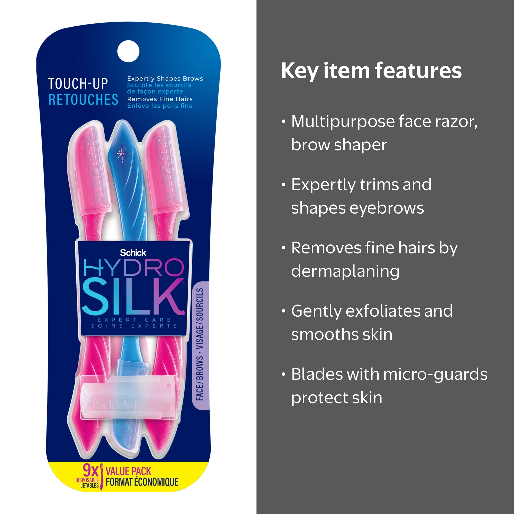 HOSOO The Touch of Silk セット Schick, Face Razor, 9 Count, with Precision Cover for Eyebrows