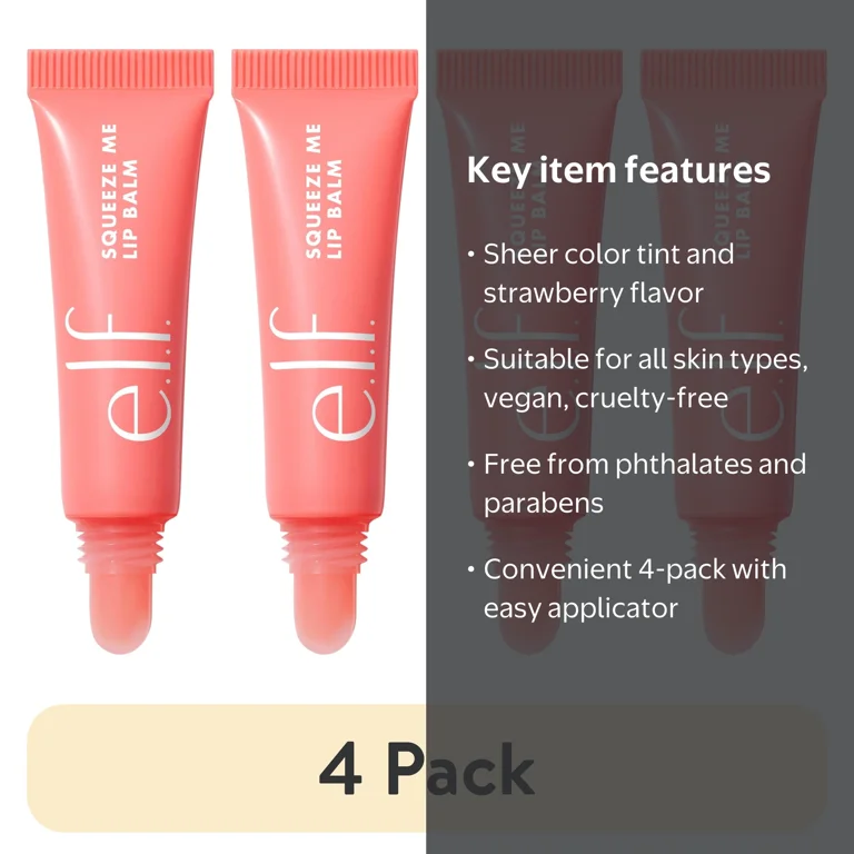 4 pack) e.l.f. Squeeze Me Lip Balm, Strawberry, 0.21oz - Walmart.com