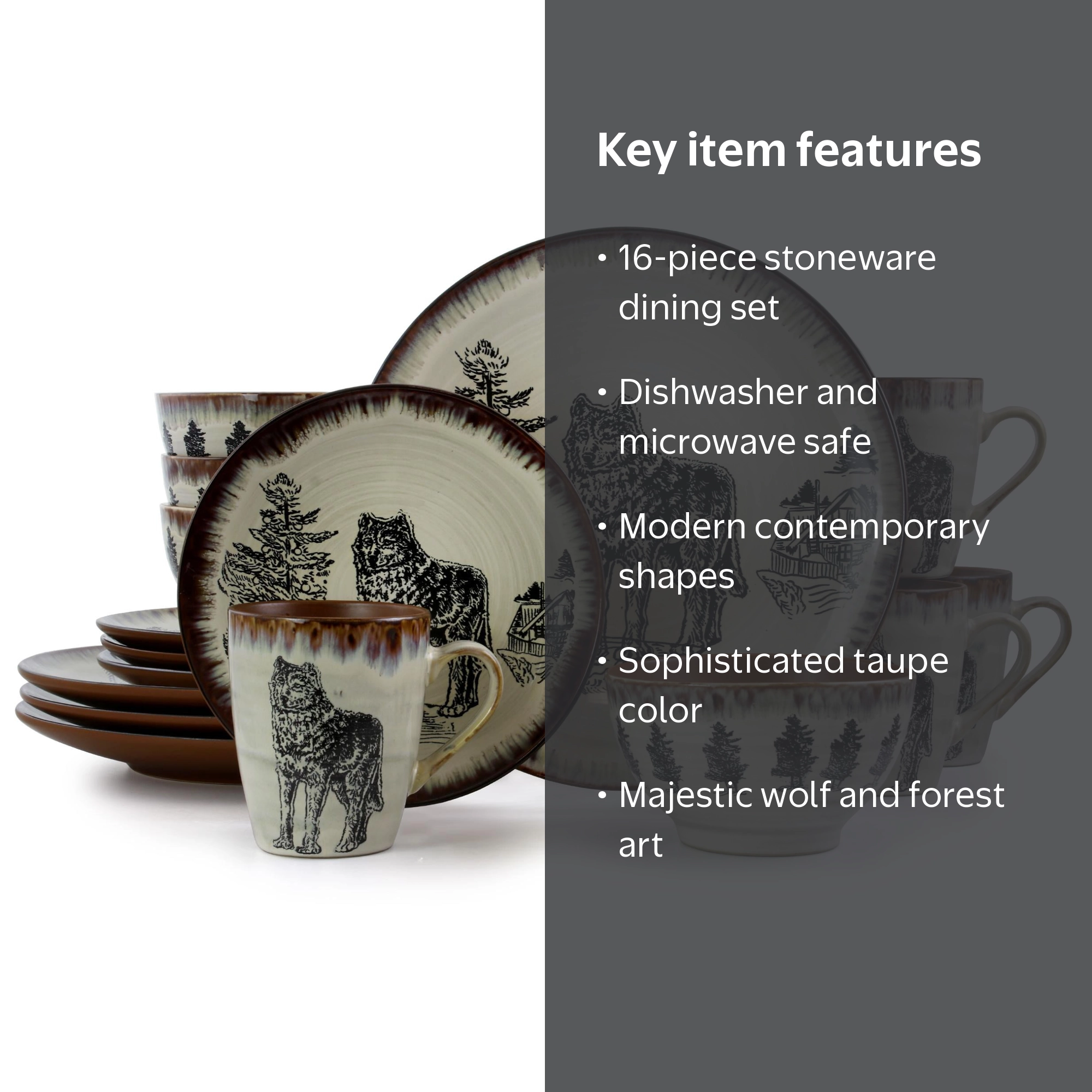 Elama, Dinnerware Set, 16 Piece, Round Stoneware Taupe - Walmart.com