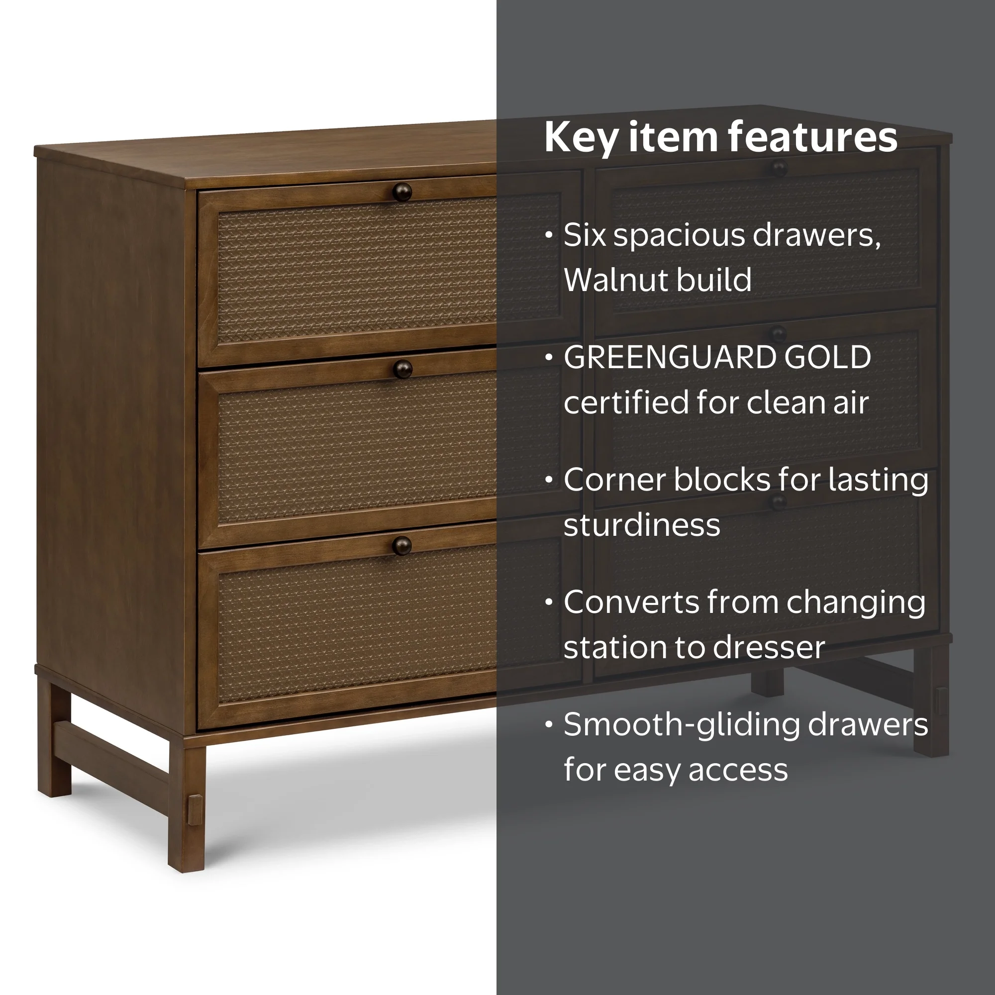 DaVinci Margot 6-Drawer Dresser in Walnut with Pressed Cane