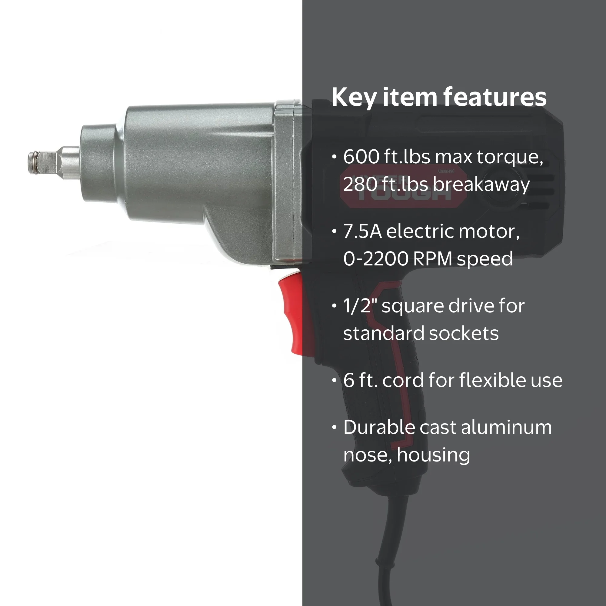 Free Shipping! Hyper Tough 7.5A Corded Impact Wrench with 1/2 inch