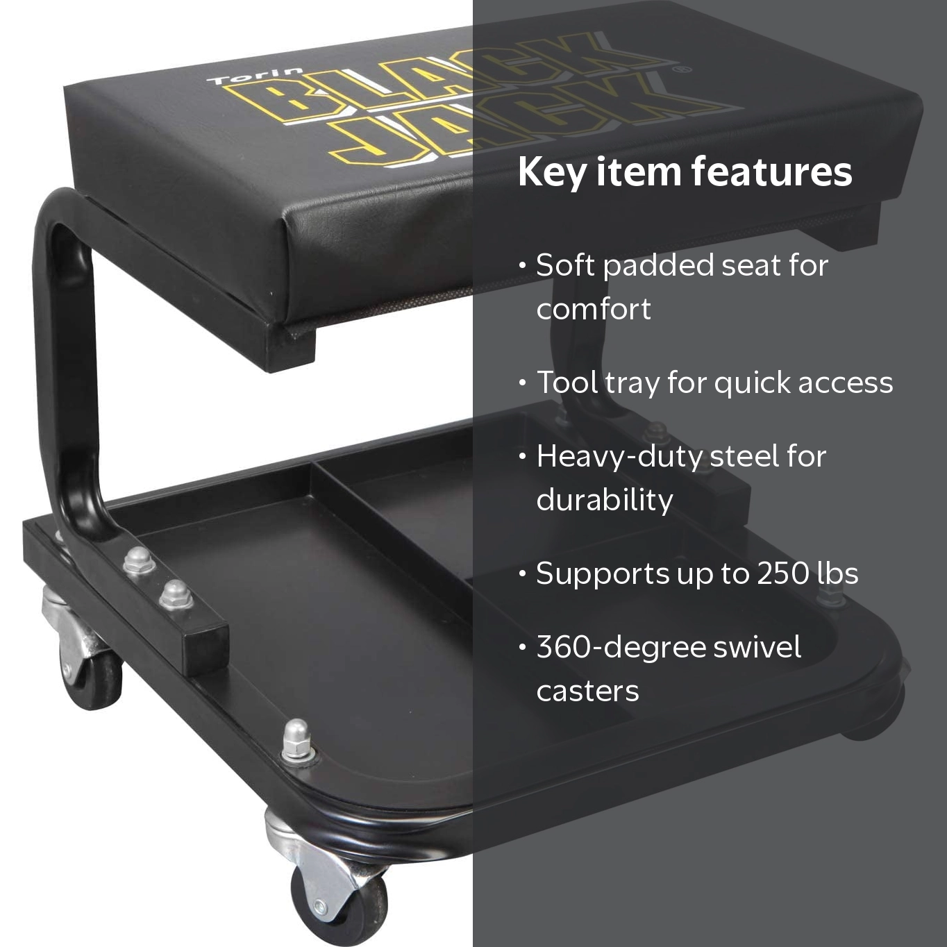 Torin Black Jack DTR6100W Padded Rolling Creeper Seat with Tool