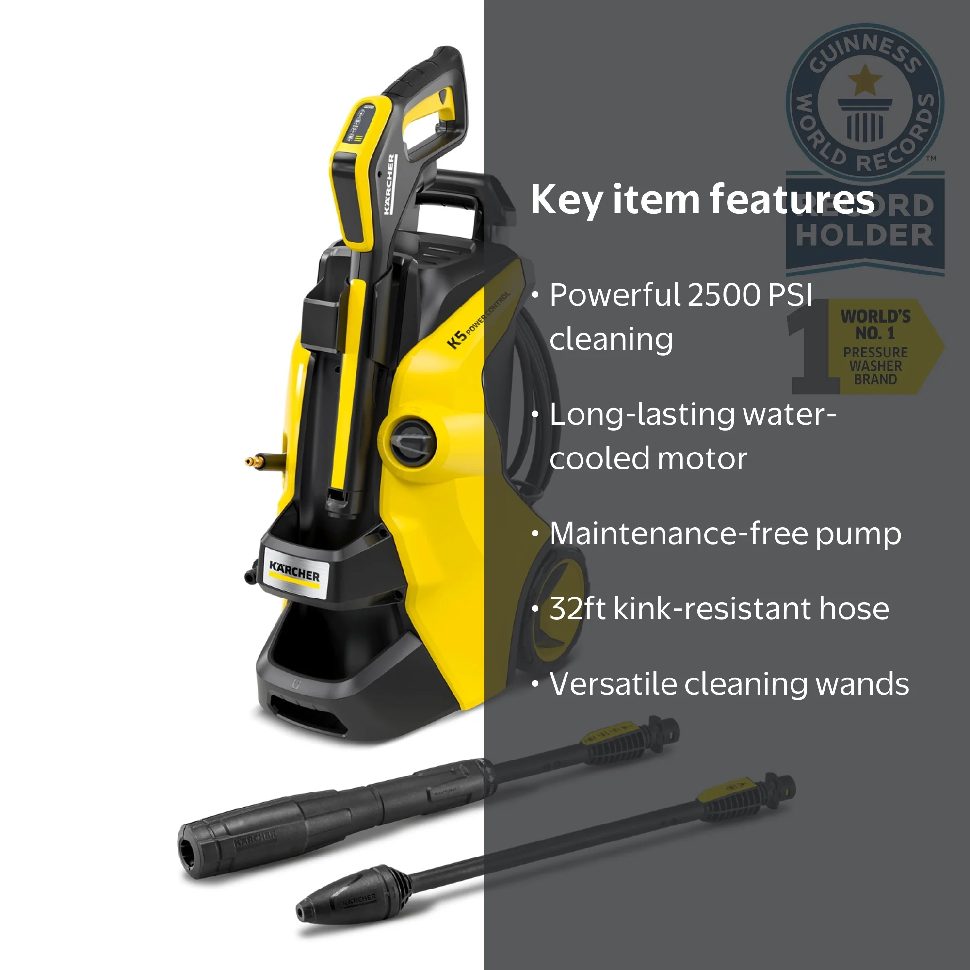 Karcher K 5 Powerful Electric Pressure Washer, Max 2500 PSI, 2