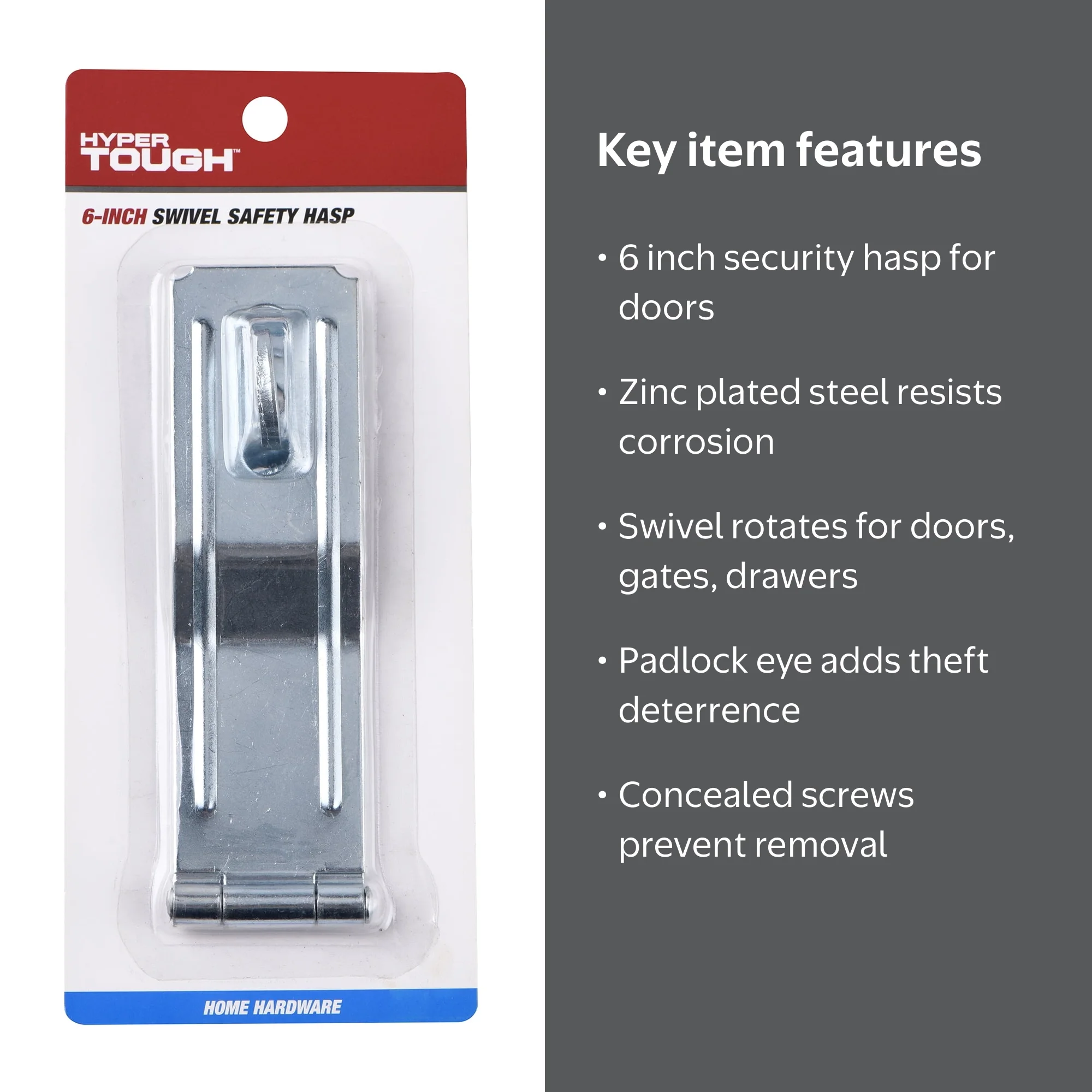 Hyper Tough 6 Inch Swivel Safety Hasp Zinc Plated Security Lock