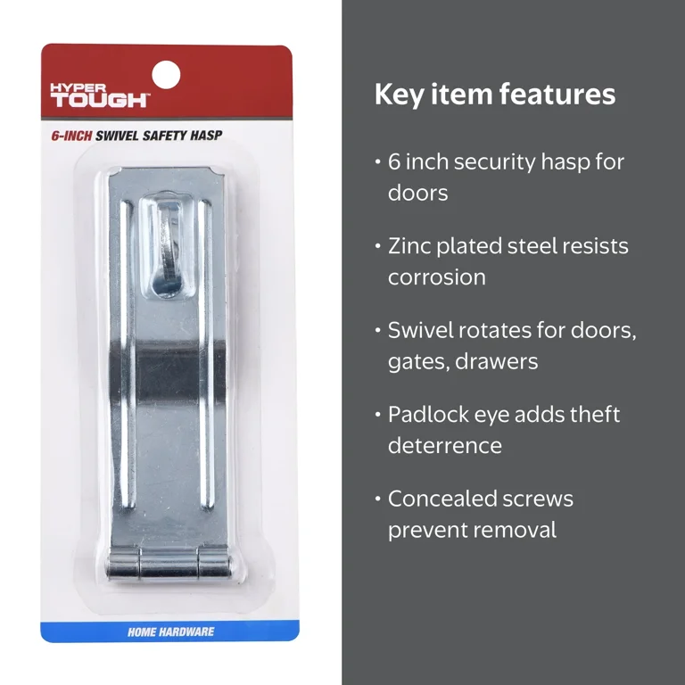 Hyper Tough 6 Inch Swivel Safety Hasp Zinc Plated Security Lock Hyper Tough 6 Inch Swivel Safety Hasp Zinc Plated Security Lock