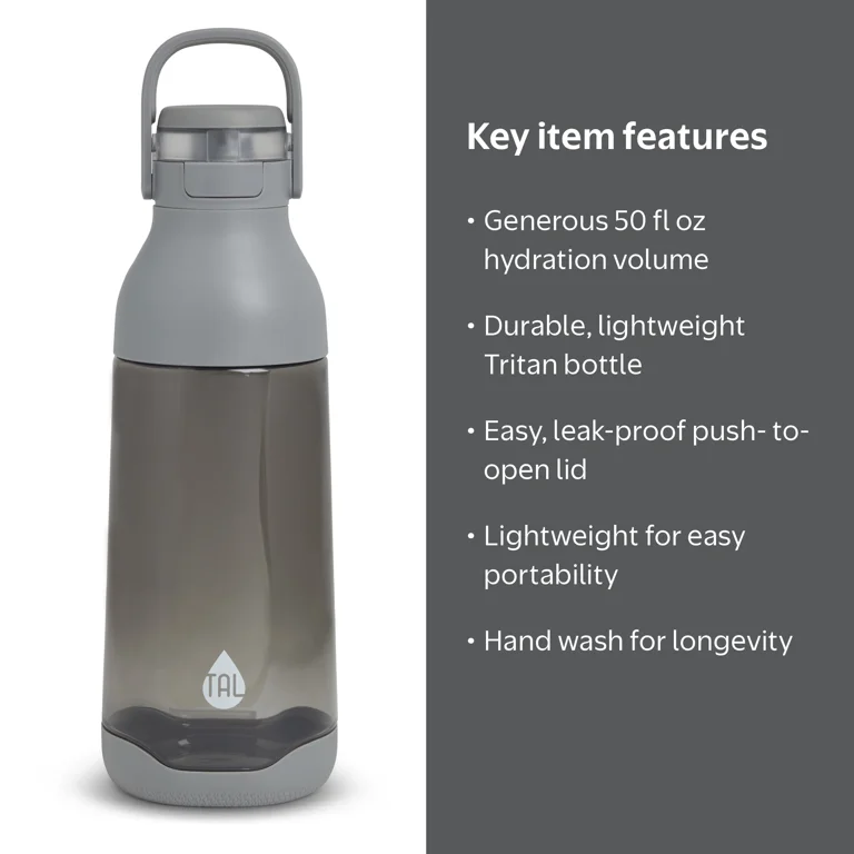 TAL Lightweight-Tritan Jolt Water Bottle 50 fl oz, Grey - Walmart.com