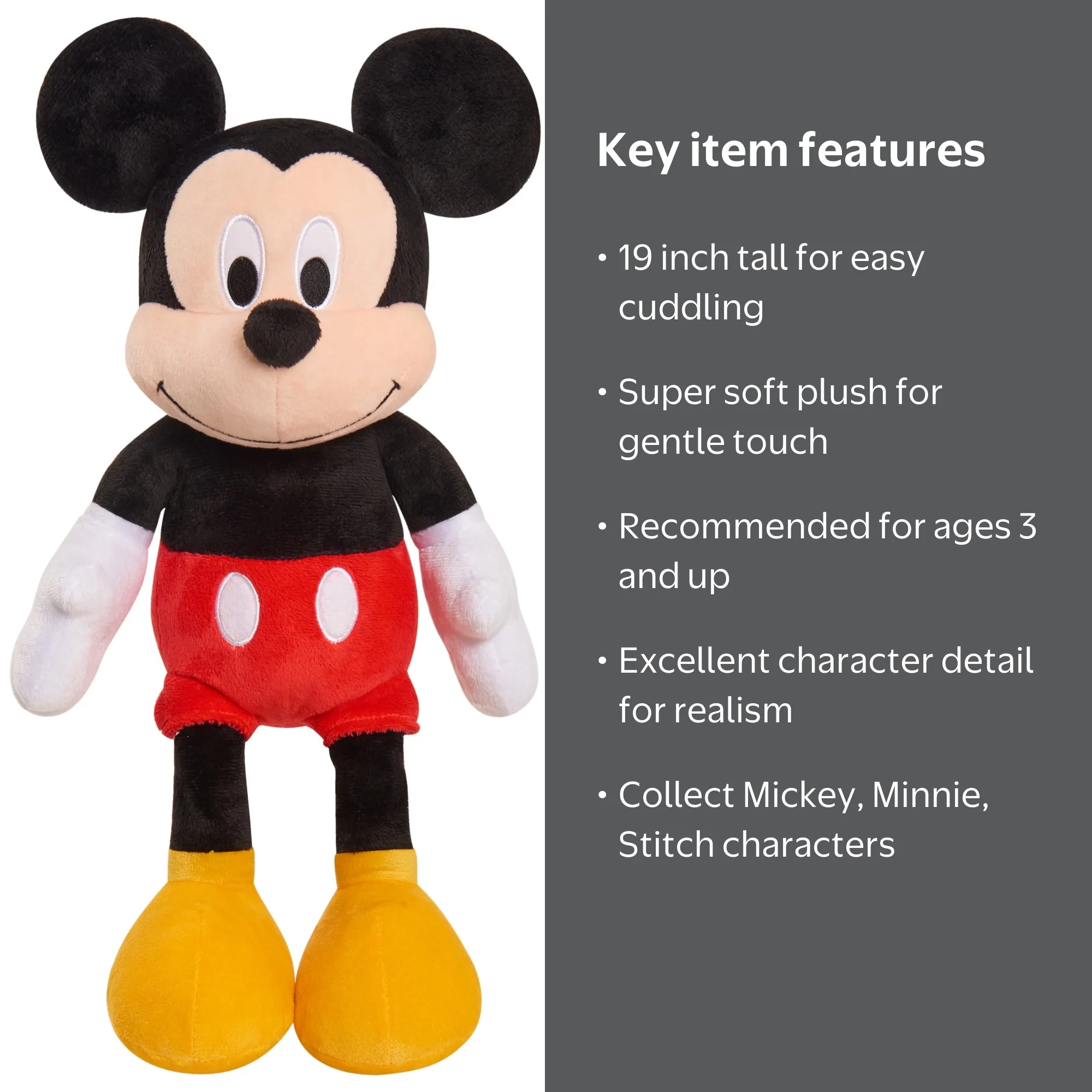 Mickey Mouse, Plush Stuffed Animal, 19-inch, Soft Kids Toy for