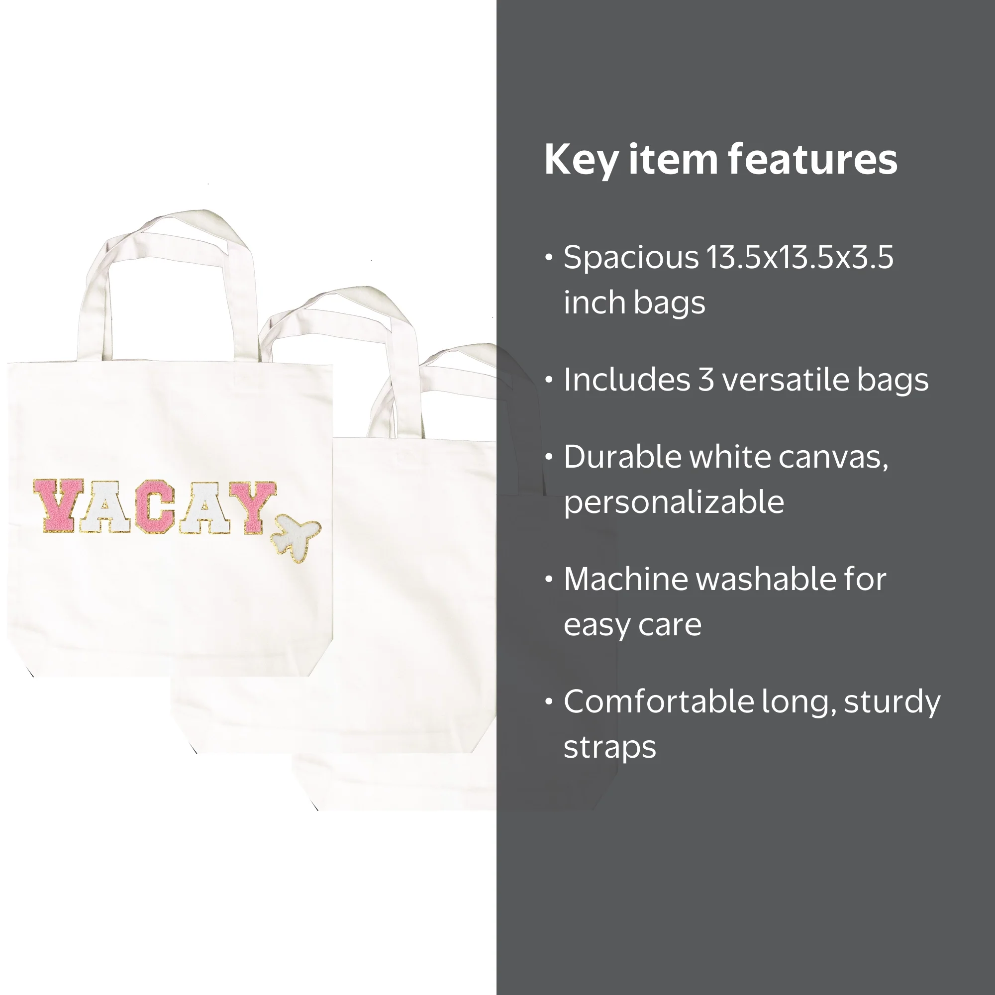 Hello Hobby Large White Canvas Tote Bag with Straps 13.5x13.5x3.5