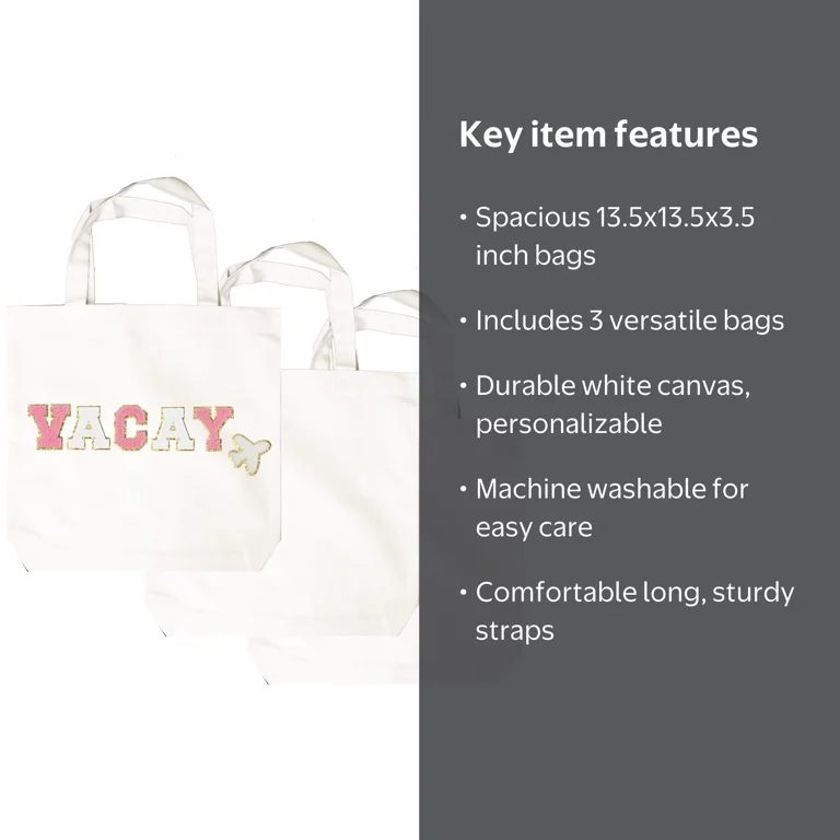 Hello Hobby Large White Canvas Tote Bag with Straps 13.5x13.5x3.5
