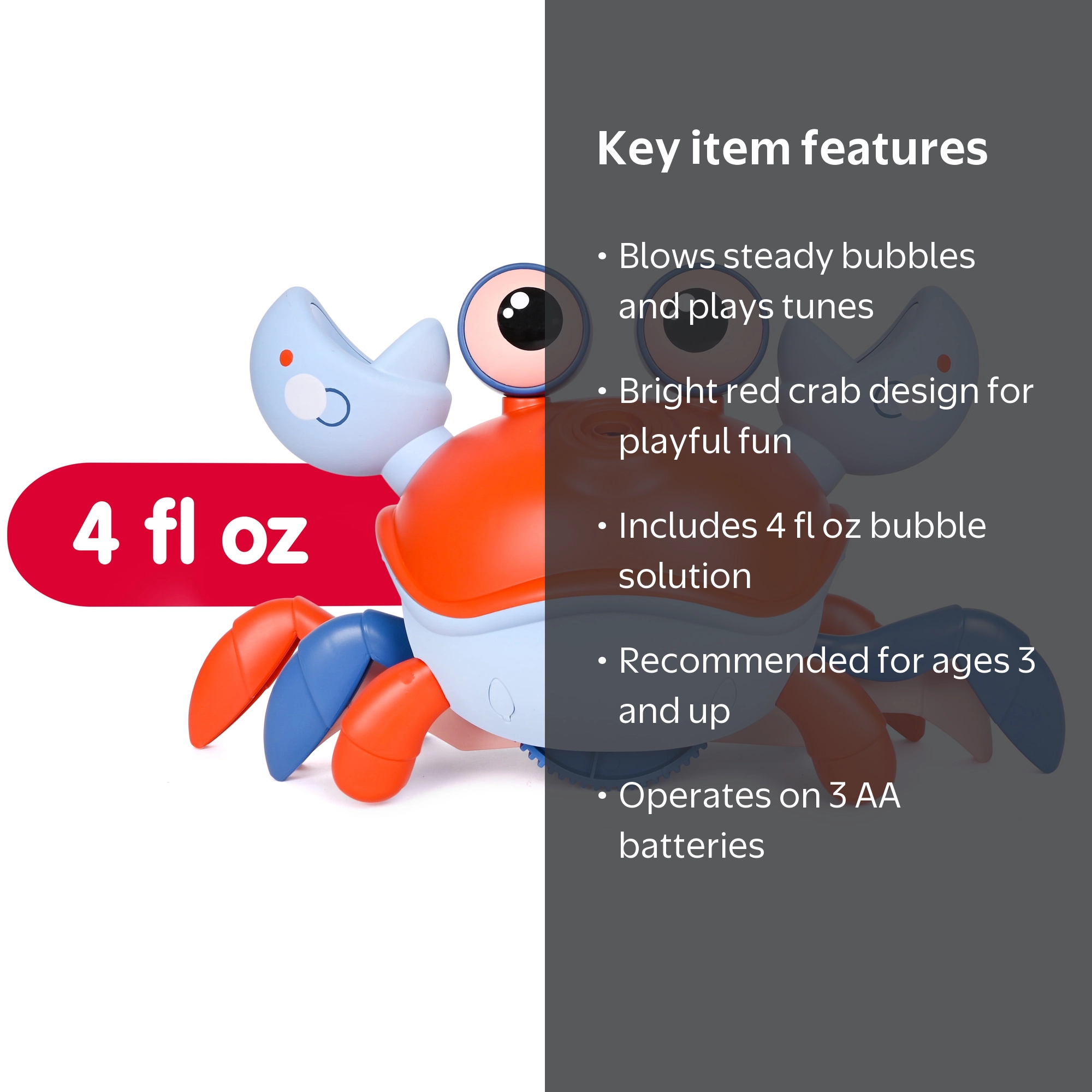 Play Day Dancing Crab Bubble Machine with 4 fl oz Solution, Red