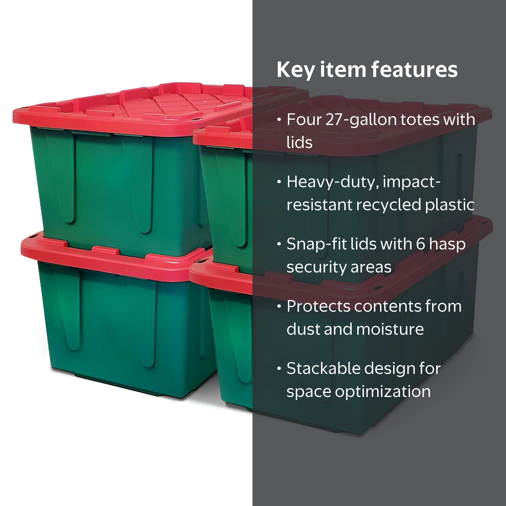 Homz, Storage Tote, 27 Gallon Heavy Duty, Green/Red 4 Pack
