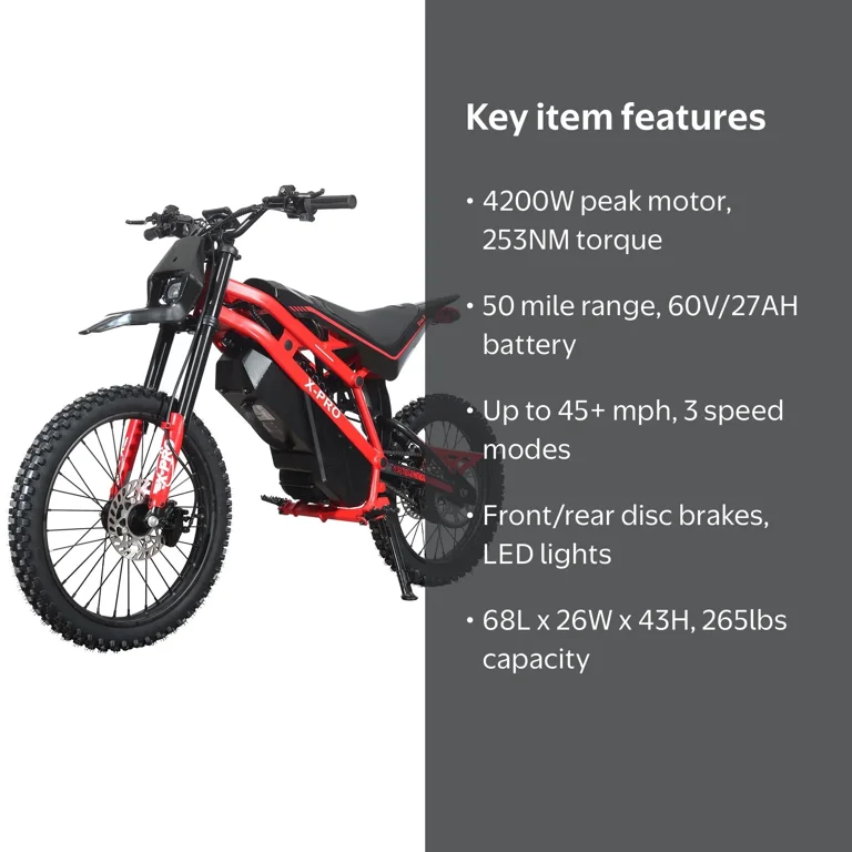 X-Pro Drax X 4200W Electric Dirt Bike for Adults & Teens - 60V