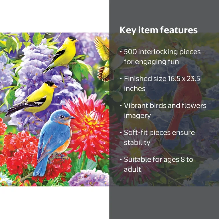 RoseArt Colorluxe 500-Piece Birds and Flowers Adult Interlocking