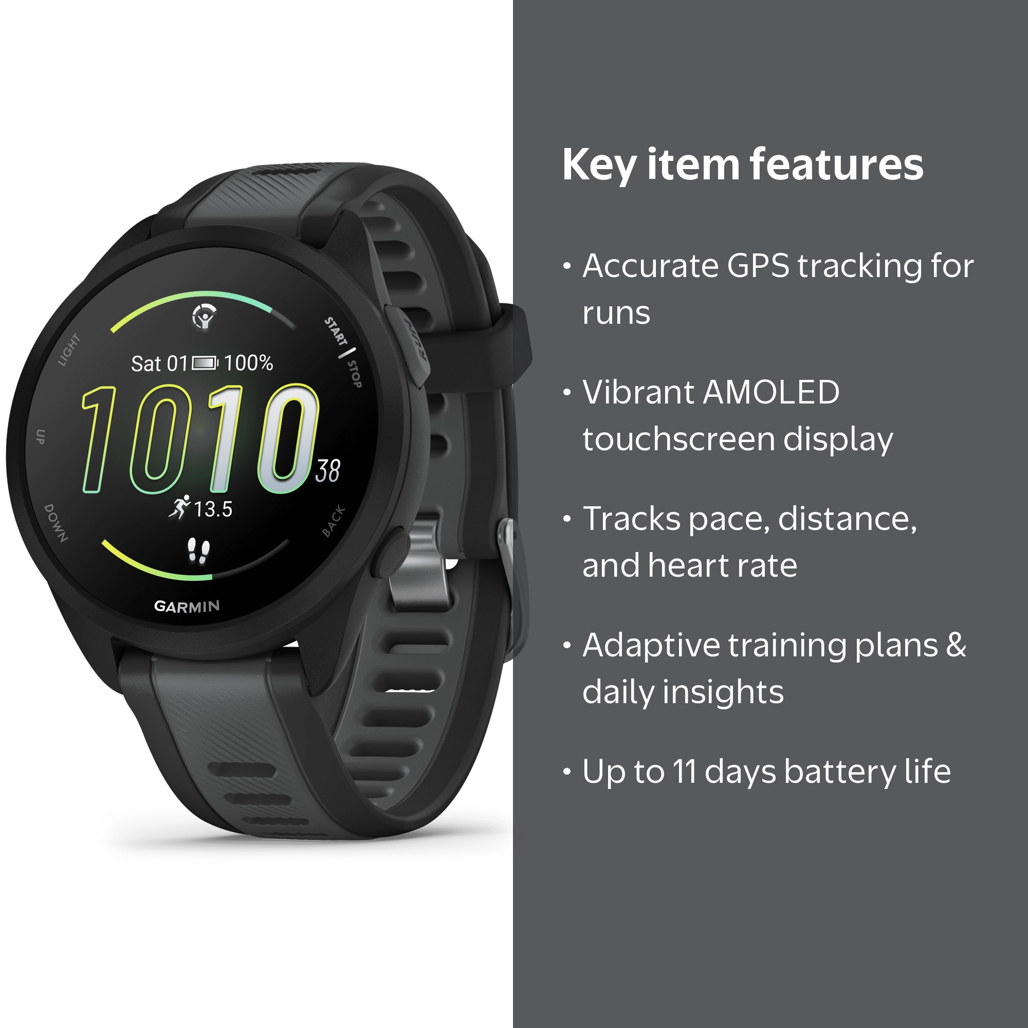 Garmin Forerunner 165 GPS Running Smartwatch in Black/Slate Gray