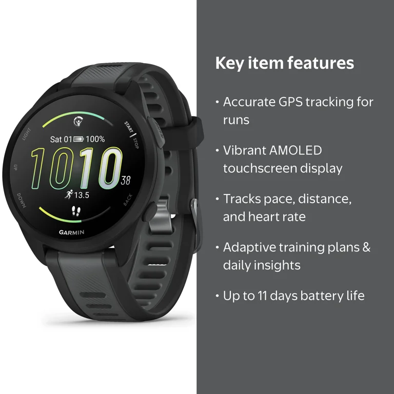 Garmin Forerunner 165 GPS Running Smartwatch in Black/Slate Gray