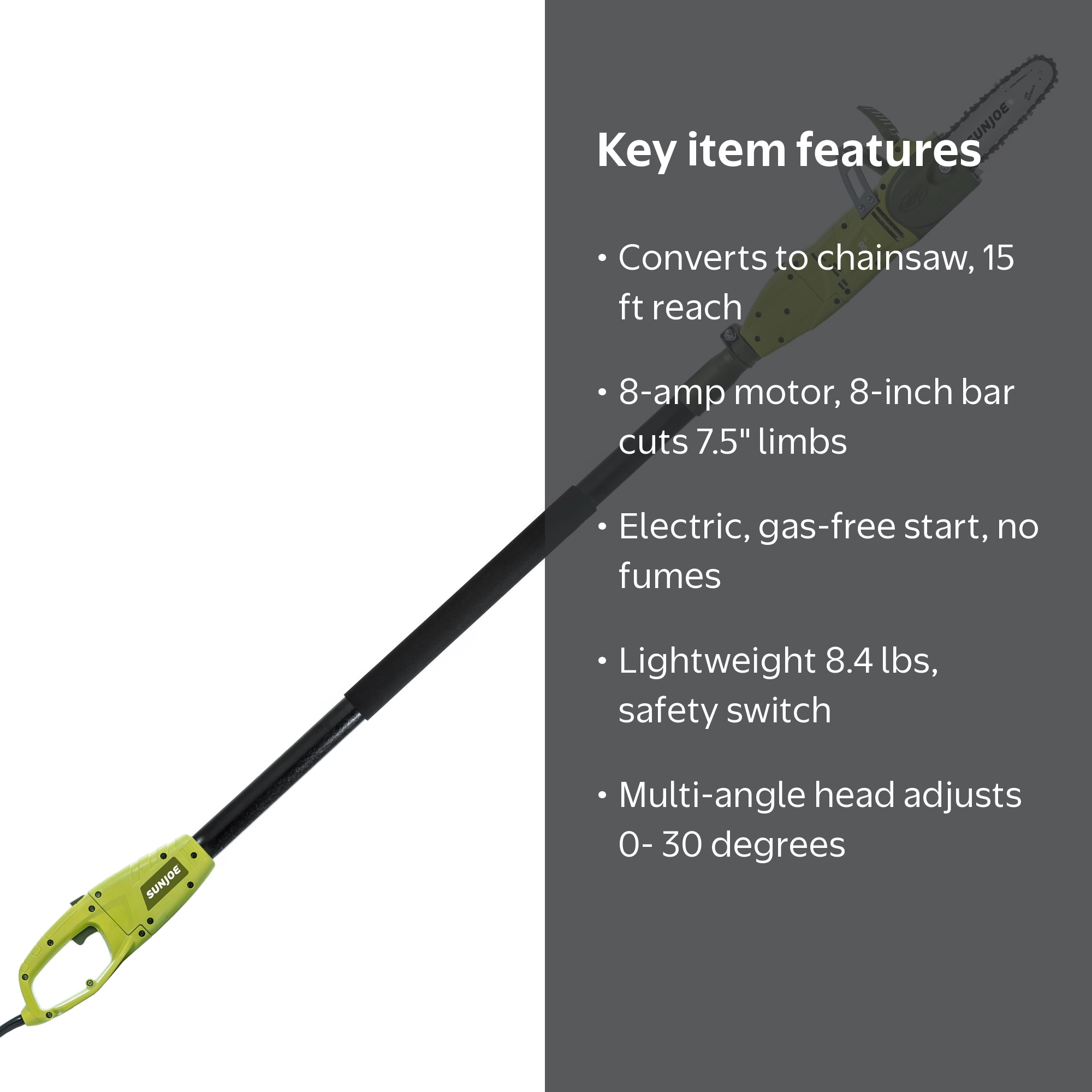 Sun Joe 2-in-1 Electric 8-inch Convertible Pole Saw, 8-Amp