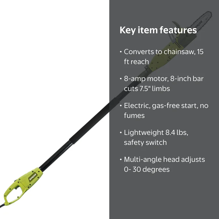 Sun Joe 2-in-1 Electric 8-inch Convertible Pole Saw, 8-Amp