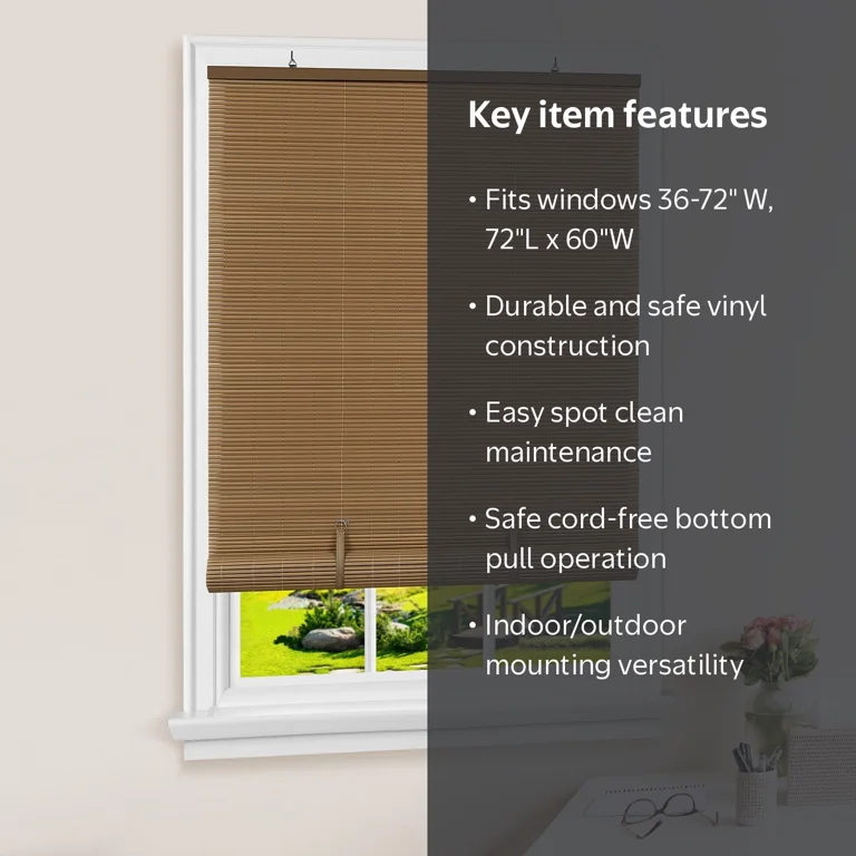 PowerSellerUSA Light Filtering Cordless Window Blinds, 60W x 72H