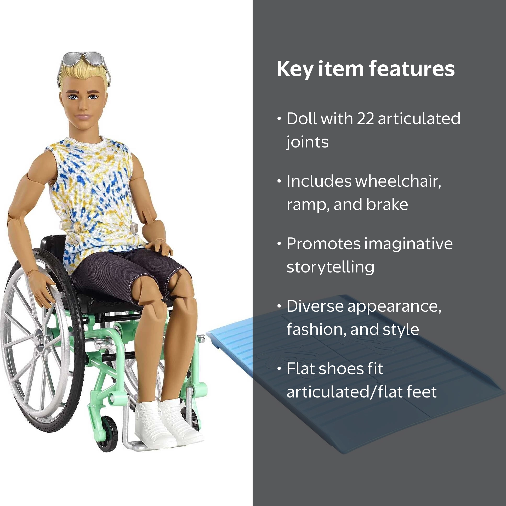 Barbie Ken Fashionistas Doll #167, Wheelchair & Ramp, Tie-Dye