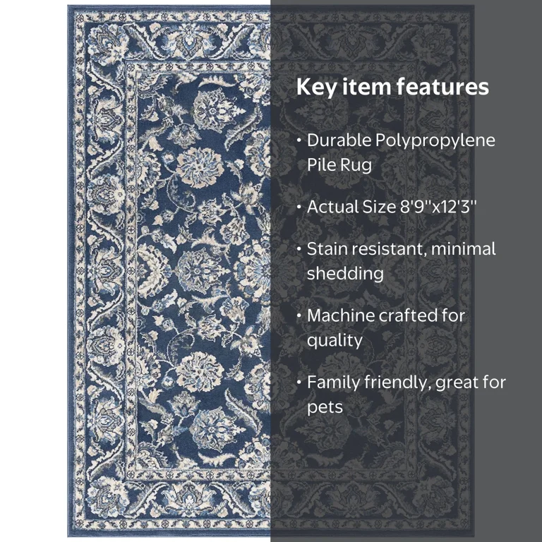 Madison Traditional 9' x 12' Dark Blue Polypropylene Indoor Area