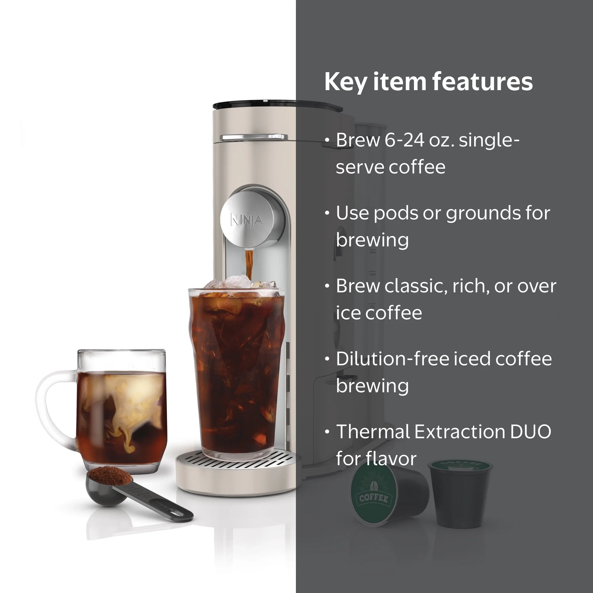 Ninja PB041ST Coffee Maker, K-Cup & Grounds Compatible, 56-oz