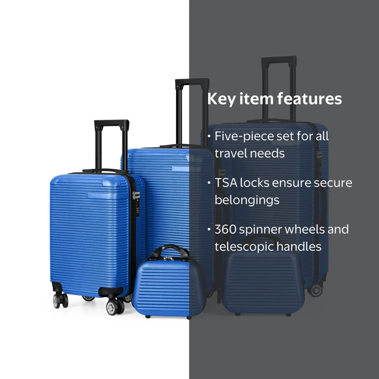 Horizontal Stripe Luggage Travel 5-Piece Set Blue - Walmart.com