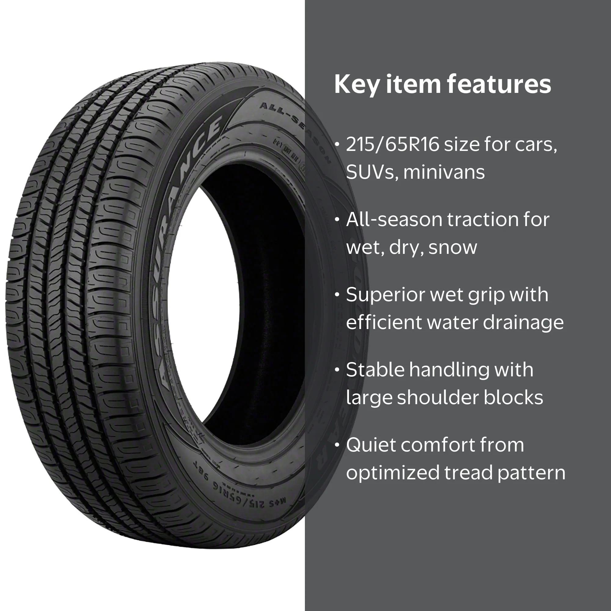 Goodyear Assurance All-Season Passenger Tire, 215/65R16 98T