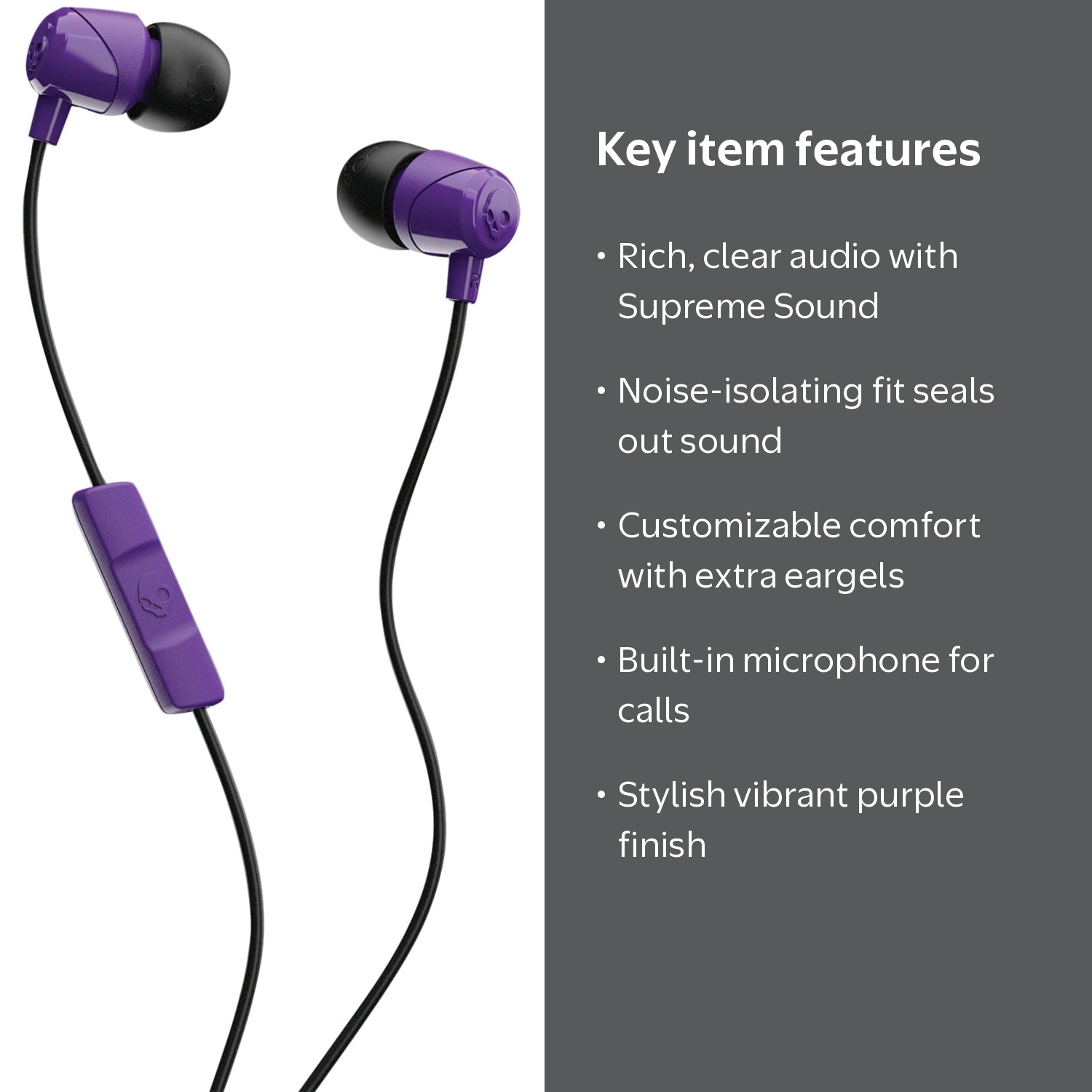 Skullcandy S2DUYK-629 JIB In-Ear Earbuds With Microphone (Purple