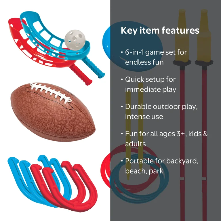 Ultimate 6-in-1 Sports Set, Multi-Game Pack, Outdoor Play, for All