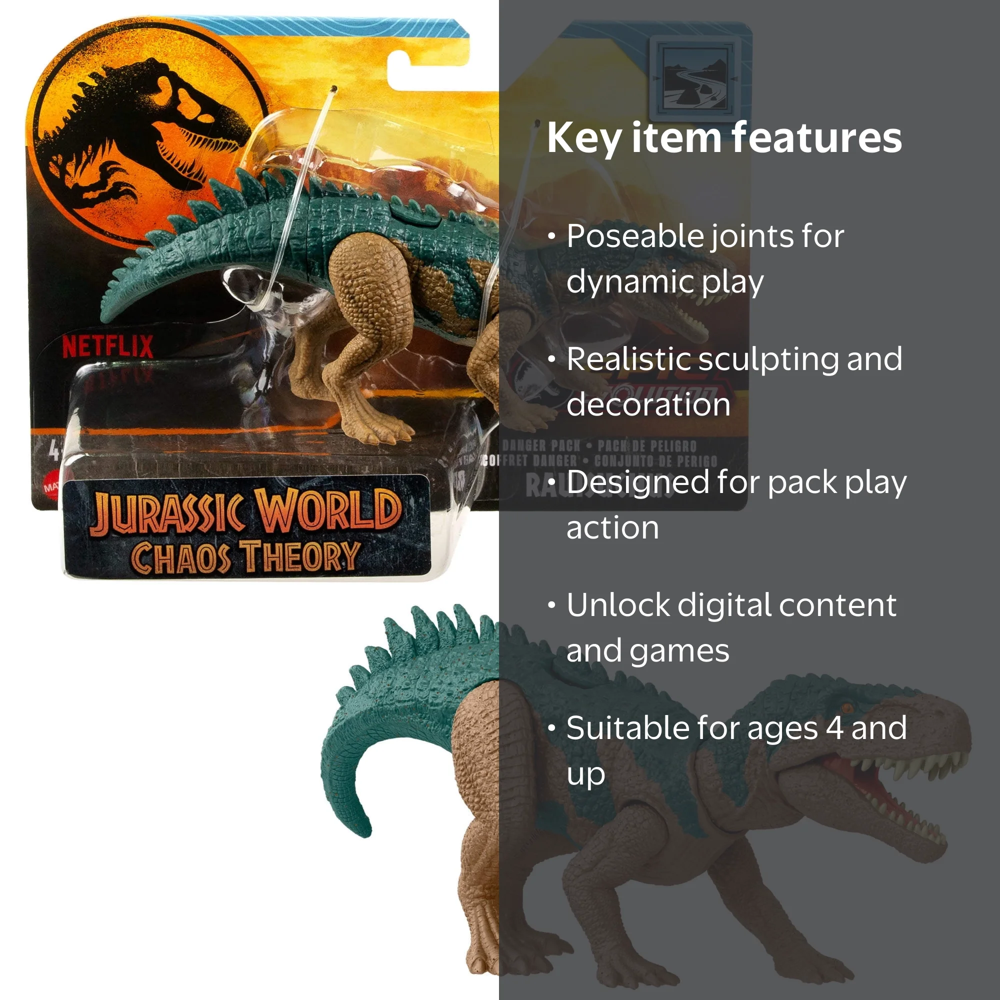 Jurassic World, Action Figure, Rauisuchus, Posable with Digital